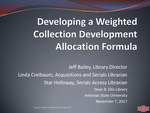 Developing a Weighted Collection Development Allocation Formula by Jeff Bailey, Linda Creibaum, and Star Holloway